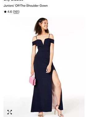 City Studio Navy Maxi Dress with Sweetheart Neckline and High Slit